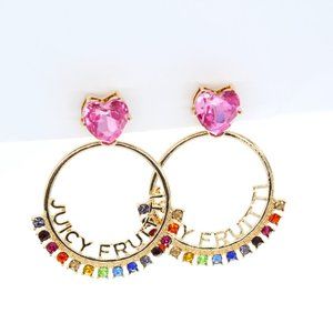 Juicy Couture Multicolor Rhinestone Gold-Tone Dangle Hoops
